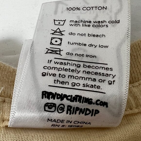 RIPNDIP Shirt Mens Medium Beige Skeleton Middle Finger Long Sleeve Tee - Picture 9 of 9